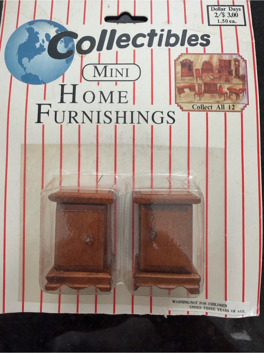 Vintage Mini Home Furnishings Brown Wooden Nightstand Pair